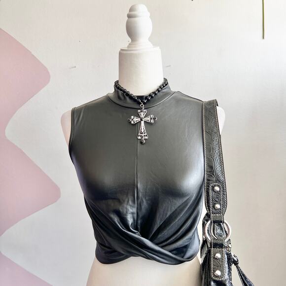 No Brand Tops - Black Faux Leather Tank‎ Top Y2K 2000s Grunge Edgy Clubwear Small